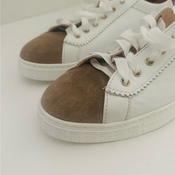 AGL SADE RED White Leather Low Top Tennis Sneaker, Red/Beige,Size 39.5/9.5, NWOB - Picture 6 of 16